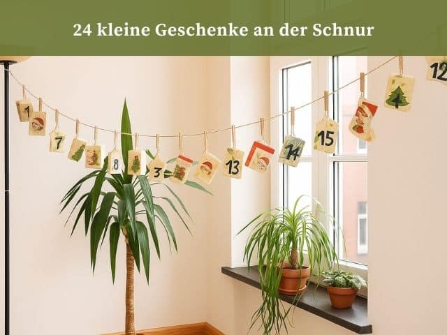 Adventskalender zum Aufhängen: 24 kleine Geschenke an der Schnur