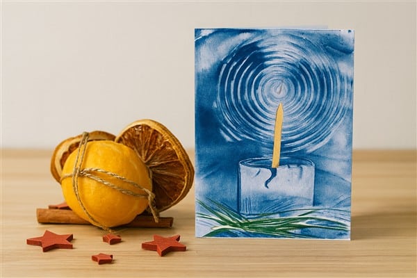 Weihnachtskarte in Encaustic – glänzende Wintereffekte mit Wachs & Metallfolie