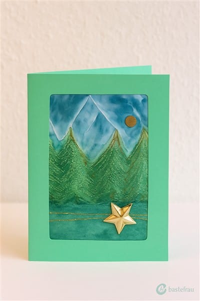 Weihnachtskarte in Encaustic – glänzende Wintereffekte mit Wachs & Metallfolie