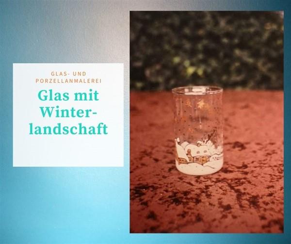 Glasmalerei: Glas mit Winterlandschaft