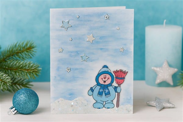 Winterkarte mit Rub-on-Transfer – eine besondere Karte mit feinen Effekten