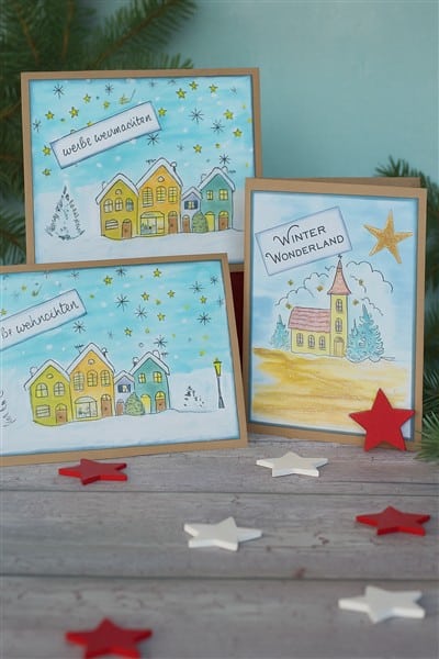 Drei gestempelte Weihnachtskarten – Wintermotive kreativ ausgestaltet
