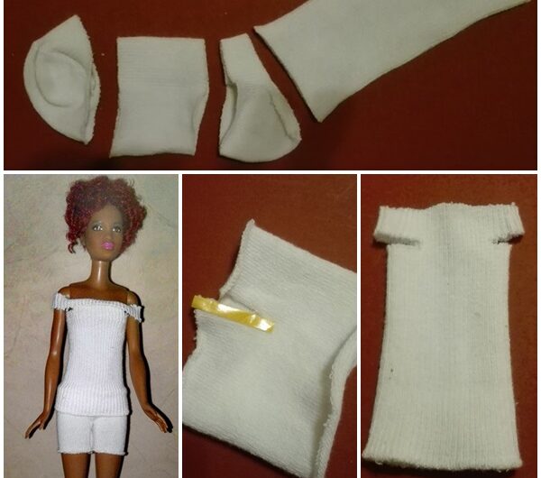 Shirt und kurze Hose für Barbie aus Babysöckchen