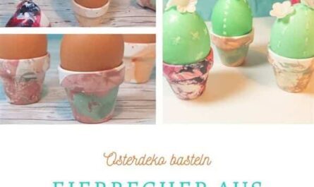 Eierbecher aus Tontöpfen basteln: mit Nagellack marmorieren