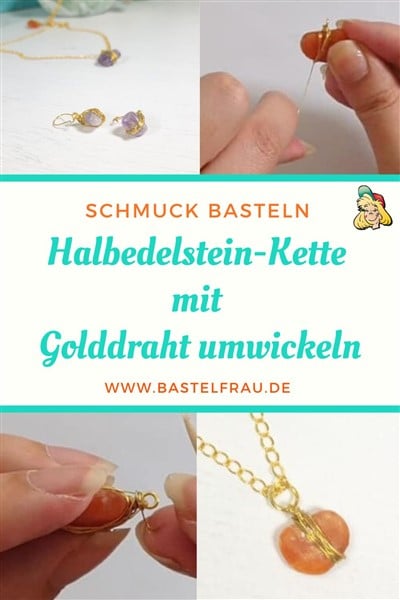 Halbedelstein-Kette  mit  Golddraht umwickeln Pinterestbild