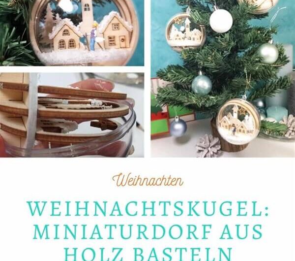 Weihnachtskugeln: Miniaturdorf aus Holz basteln