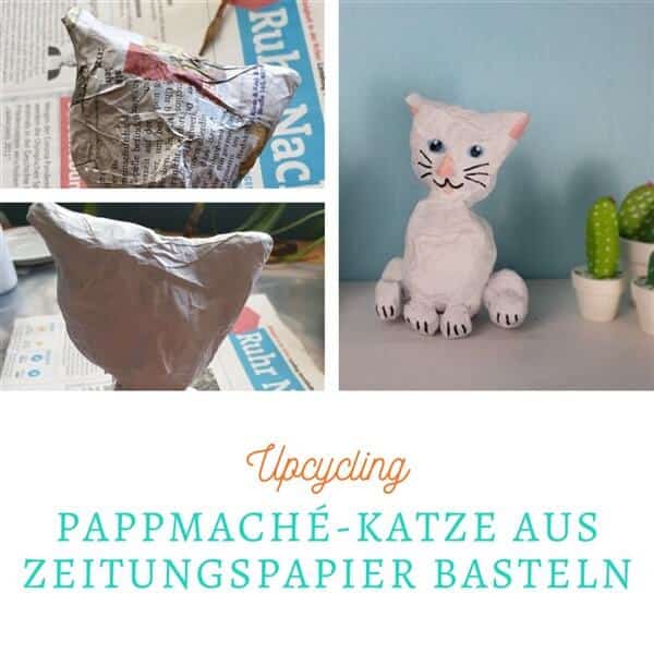 Pappmaché-Katze aus Zeitungspapier basteln titelbild