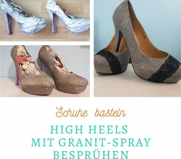 High Heels mit Granit-Spray besprühen