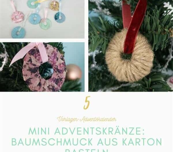 Mini Adventskränze: Baumschmuck aus Karton basteln
