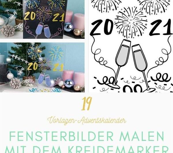 Fensterbild für Silvester mit dem Kreidemarker