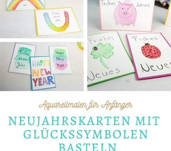 Aquarellmalen für Anfänger: Neujahrskarten mit Glückssymbole
