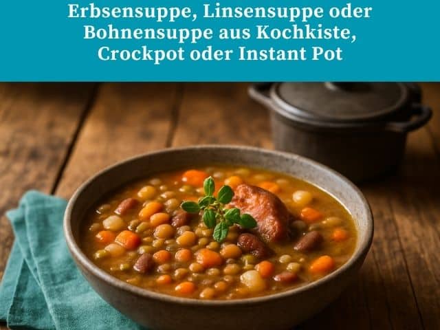 Erbsensuppe, Linsensuppe oder Bohnensuppe aus Kochkiste, Crockpot oder Instant Pot