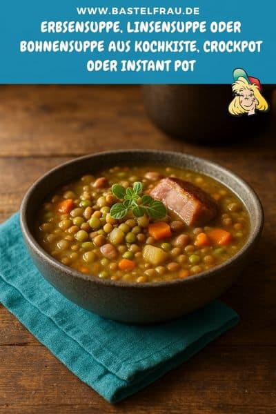 Erbsensuppe, Linsensuppe oder Bohnensuppe aus Kochkiste, Crockpot oder Instant Pot
