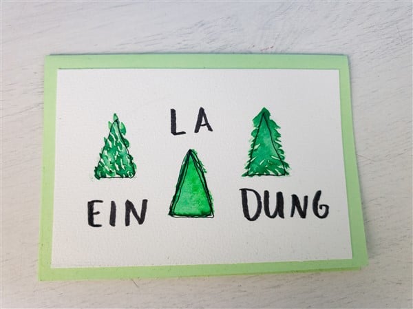 Einladungskarten für Weihnachten malen mit Aquarell: einfache Tannenbäume