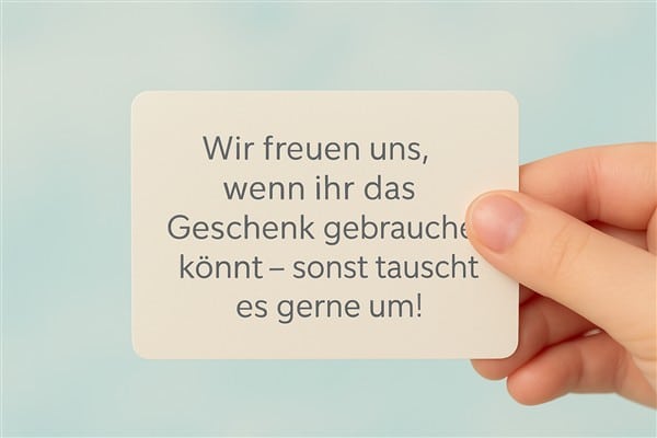 „Falls ihr das Geschenk nicht gebrauchen könnt, seid bitte nicht böse – ich habe die Rechnung zur Sicherheit aufgehoben.“
