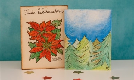 Aquarellkarte Tannenwald: Winterliche Karte in zarten Farben