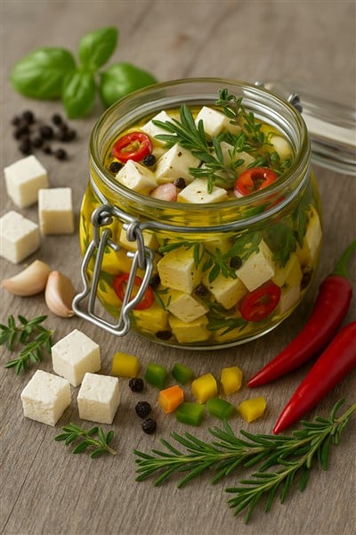 Eingelegter Schafskäse (eingelegter Feta)