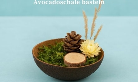Natürlich-rustikales Gesteck in einer Avocadoschale basteln