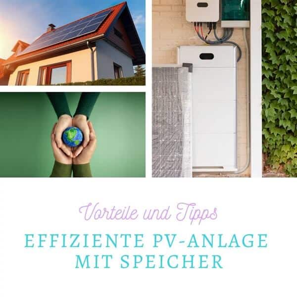 Titelbild PV-Anlage mit Speicher: Collage mit PV-anlagen, Speicherung und zwei Handen die die Erde halten