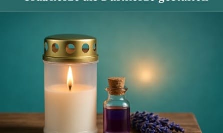 Grabkerze als Duftkerze mit Lavendelöl gestaltet.