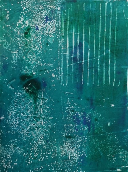 Gelliprint mit Wellpappe und Zwiebelnetz