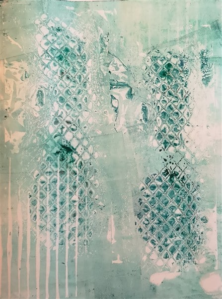 Gel-Druck mit Wellpappe und Zwiebelnetz