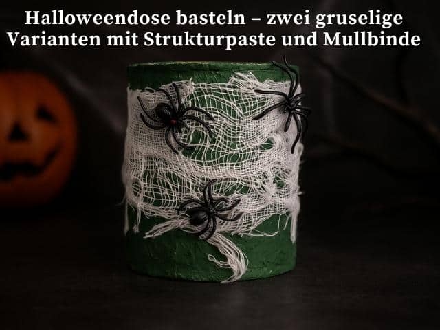 Halloweendose basteln – zwei gruselige Varianten mit Strukturpaste und Mullbinde