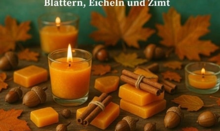Tischdeko im Herbstlook – Duftwachs mit Blättern, Eicheln und Zimt