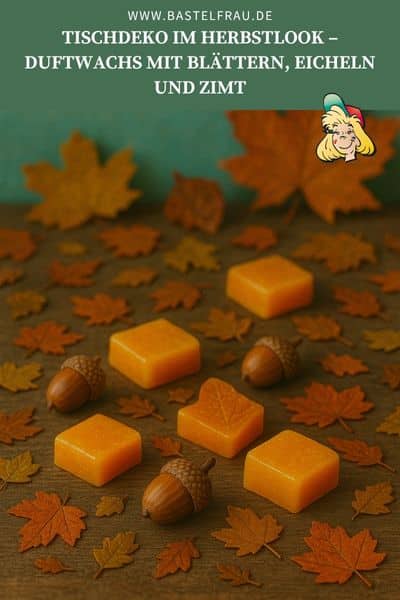 Tischdeko im Herbstlook – Duftwachs mit Blättern, Eicheln und Zimt