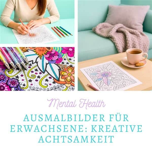 Ausmalbilder für Erwachsene Titelbild mit Collage aus drei Bildern