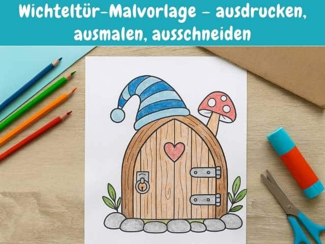 Wichteltür-Malvorlage – ausdrucken, ausmalen, ausschneiden