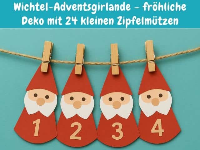 Wichtel-Adventsgirlande – fröhliche Deko mit 24 kleinen Zipfelmützen