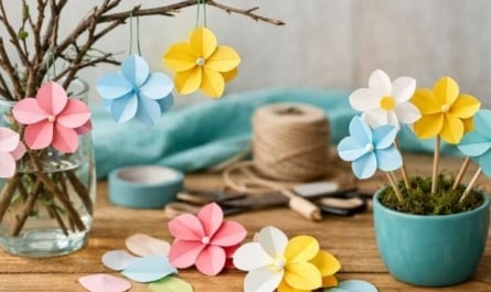 Frühlingsdeko aus Papier: Einfache Papierblumen aus einzelnen Blütenblättern