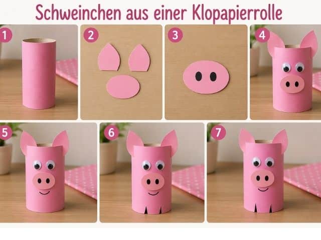 Schweinchen aus einer Klopapierrolle basteln