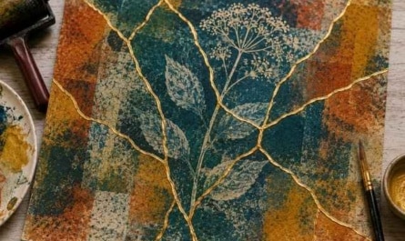 Gelli-Print mit Kintsugi – goldene Linien auf selbstgemachten Drucken