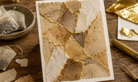 Grußkarte mit Kintsugi-Effekt aus Teebeuteln