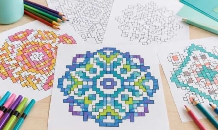 Pixel Mandalas – 17 Malvorlagen im Blockstil