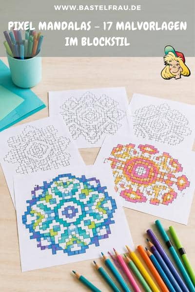 Pixel Mandalas – 17 Malvorlagen im Blockstil