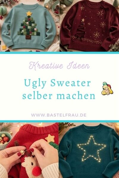 Ugly Sweater selber machen Pinterestbild: collage aus 4 Pullover Ideen