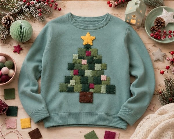 Beispielbild: Kinderpullover mit Weihnachtsmann in Pixelart
