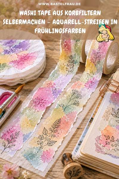Washi Tape aus Korbfiltern selbermachen – Aquarell-Streifen in Frühlingsfarben