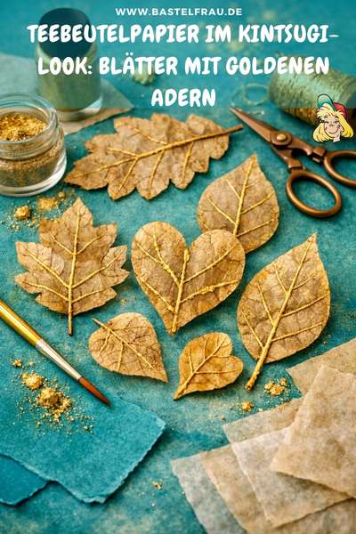 Teebeutelpapier im Kintsugi-Look: Blätter mit goldenen Adern