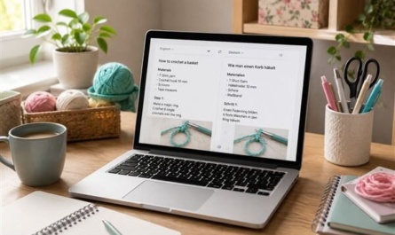 Anleitungen übersetzen Titelbild: Laptop mit geöffnetem Übersetungsbild
