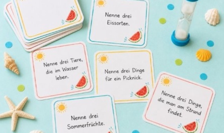 Sommerspiel für Kinder zum Ausdrucken – drei Antworten in fünf Sekunden