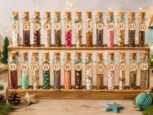 Adventskalender aus Reagenzgläsern