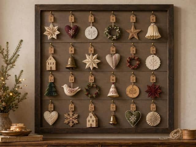 Adventskalender mit Weihnachtsanhängern