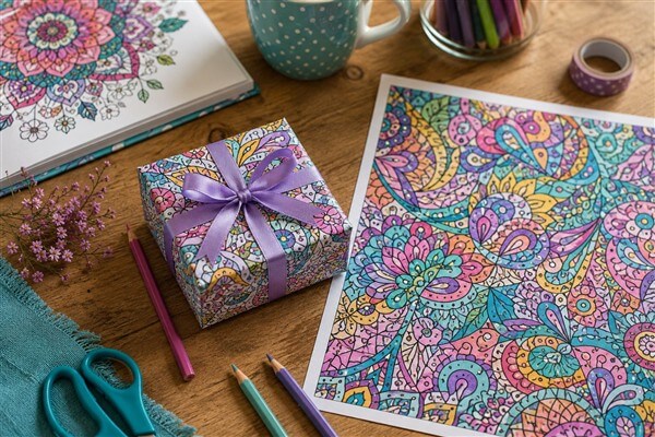 Fertige Ausmalbilder als Geschenkpapier benutzen