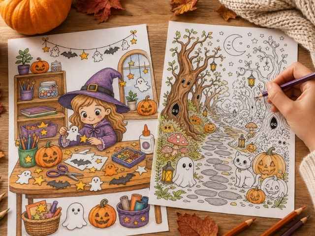 Hexen, Magie und Spuk – 16 Halloween-Malvorlagen zum Ausdrucken