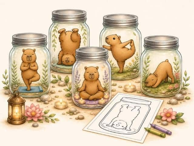 Capybara Malvorlagen – Yoga im Einmachglas
