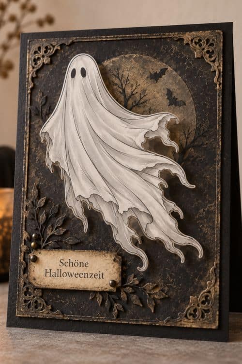 Halloweenkarte mit schwebenden Geistern
